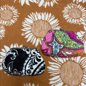 Vera Bradley Small Quilted Coin Purse - Pink Multi and Black White